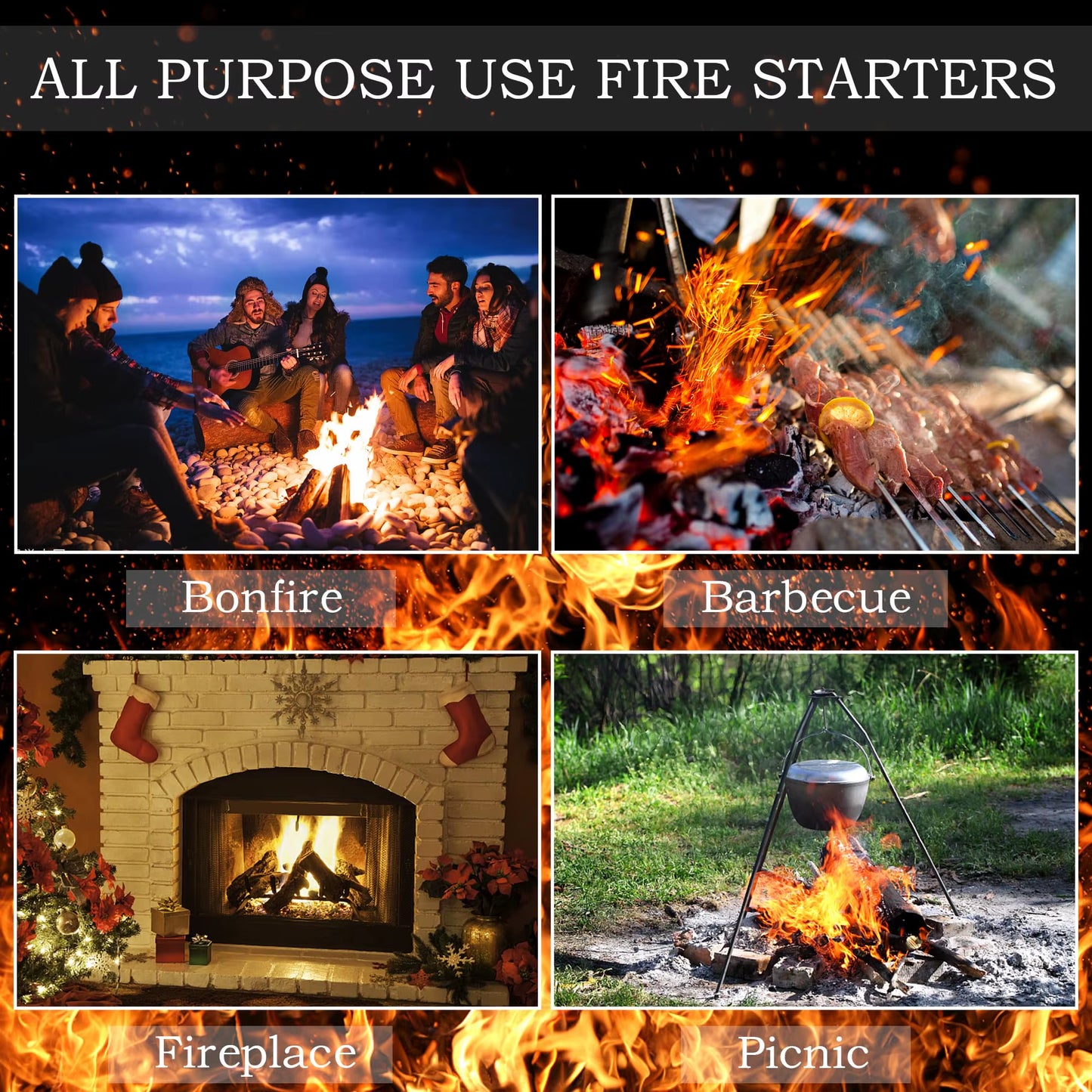Camp Fire Charcoal Starter Sticks-Fire Charcoal Starters for Fireplace, Wood Stove, Grill, Charcoal Chimney, BBQ Accessories