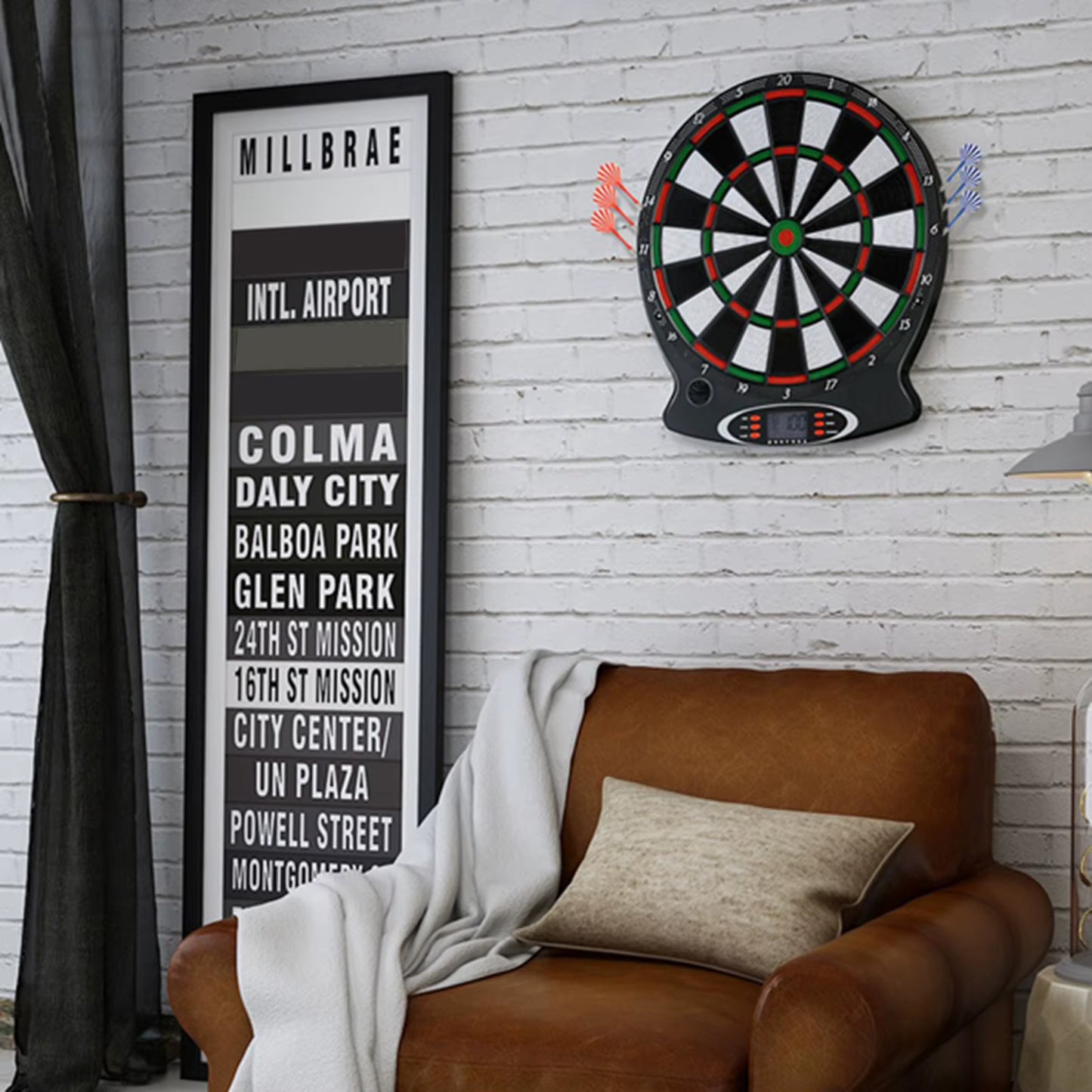 1Pc Professional Electronic Hanging Dartboard LCD Scoring Indicator Dart Game with 6Pcs Darts
